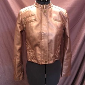 Metallic pink/rose gold vegan biker jacket